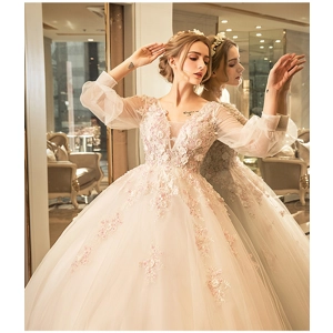 Handmade Floral Long Sleeve Princess Lace Empire Wedding G..