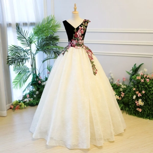 White Velvet Retro Deep V-neck Evening Gown