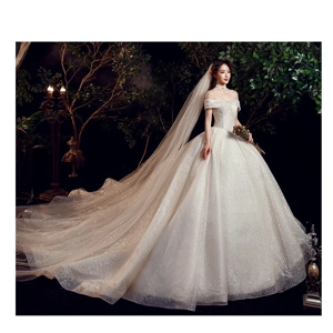 Autumn Light Champagne Full Sequin Beaded Ball Wedding Gown