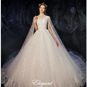 French Dreamy Floral Cape A-line Wedding Dress