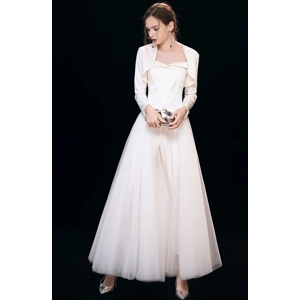 Elegant Satin Tube Top with Long Sleeve Bolero Shrug brida..