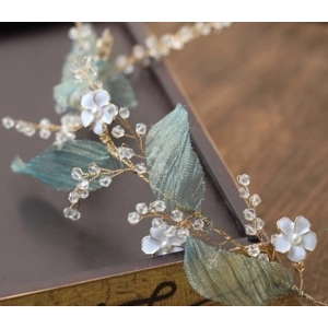 Handmade crystal Green Flowers Bridal Headdress