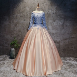 Champagne Floral handmade Embroidery princess gown.