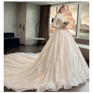 Luxury Handmade Long-Sleeved Empire Wedding Gown