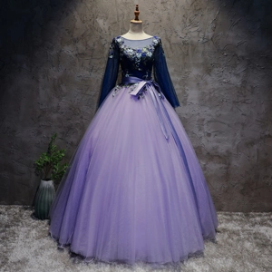 Violet Floral Embroidery Princess Ball Gown