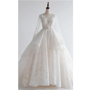 French Style Handmade Floral Embroidery V-neck Wedding Bal..