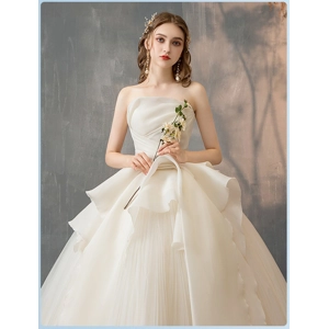 Spring Pearl Tube Top Ruffled Wedding Gown