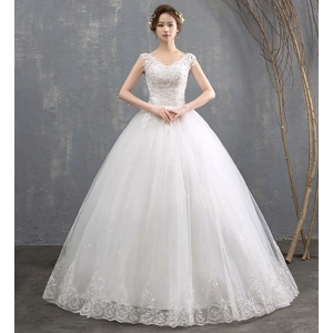 French White Sleeveless Full Beaded A-line Wedding Dress