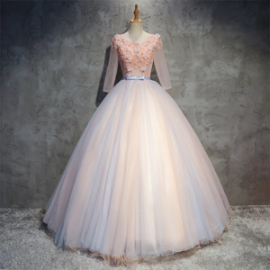 Elegant Peach Bridal Ball Gown
