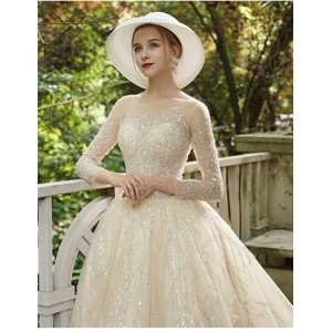 Spring/Summer Elegant Long Sleeve full beaded princess wedding gown.