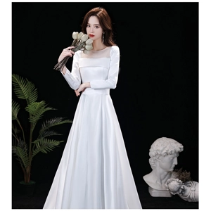 Hepburn White Classic French Satin A -line Wedding Dress