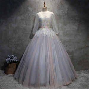 Elegant Floral Light Grey Ball Gown