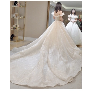 French Sequin Off-Shoulder Wedding Gown.