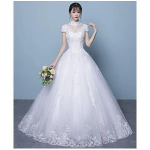 Summer Lace High Collar White Empire wedding dress