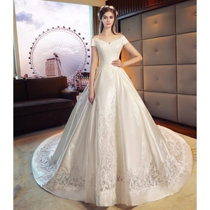 Classic Handmade Hepburn Satin Princess Dream Empire Wedding Dress
