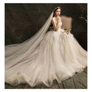 Summer French Novel Ivory Sling Ruffled Wedding Dress