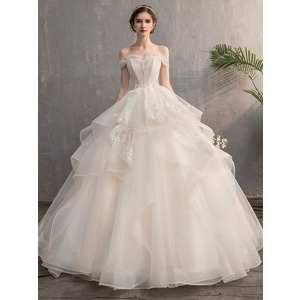 Winter Fairy Handmade Floral Off-Shoulder Princess Ruffled Wedding Gown