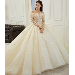 Luxury Ivory Full Beaded Off-Shoulder Princess Wedding Ball Gown