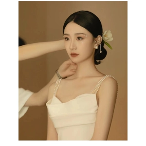 Classy Satin Backless Pearl Wedding Dress
