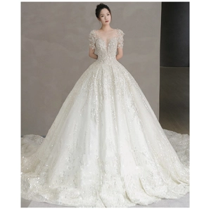 Luxury Floral Full Beaded Empire Wedding Ball Gown