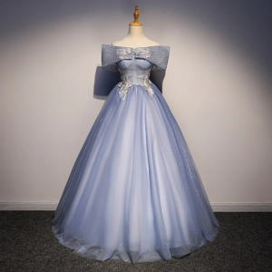 Fairy Crystal Tube Blue Off-Shoulder Princess Evening Gown