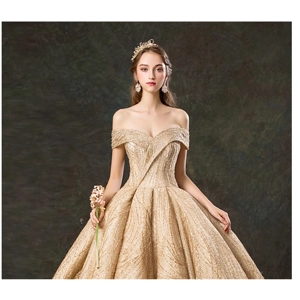Luxury Golden Handmade Princess Bridal Gown.