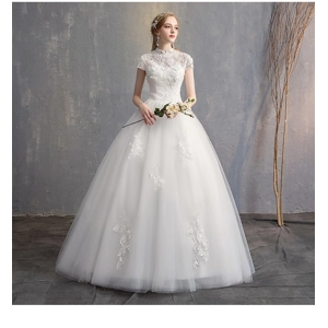 Spring Stand Collar Floral Princess Wedding Dress