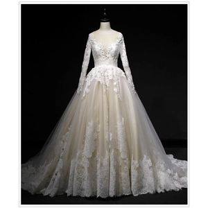 Luxury Long Sleeve Champagne Empire Wedding Dress