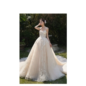 Dreamy Full Beaded Champagne Sheath Wedding Dress