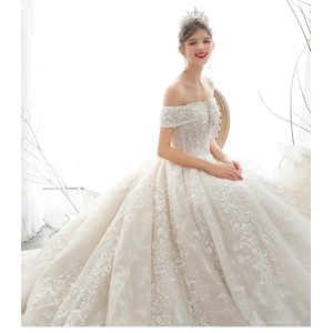 2020 Spring Luxury Off-Shoulder Floral beaded A-Line weddi..