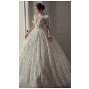 French Full Beaded V-neck Empire Wedding Ball Gown