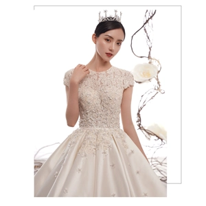 Royal French Satin Handmade Floral Embroidery Bridal Gown.