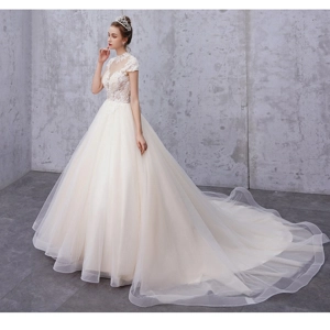 French Collar Luxury Crystal Tube Wedding Dress.