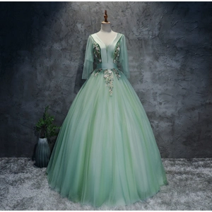 Light green V-neck Evening Gown