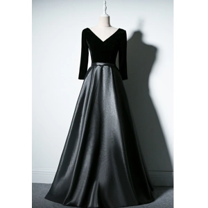Elegant Black Velvet Evening Gown