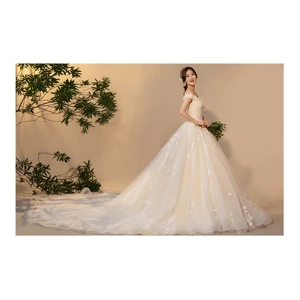 Luxury French Lace Floral off-Shoulder Empire Wedding Dress