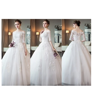 Off Shoulder Lace Embroidery Wedding Dress.
