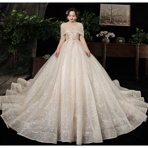 Luxury Handmade Off-Shoulder Plus Size A-Line Wedding Gown