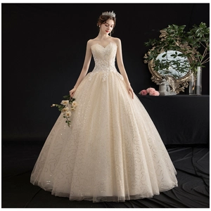 summer light champagne tube top lace princess wedding dress