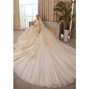 Winter Princess Golden Full Beaded Trailing Empire Wedding Gown