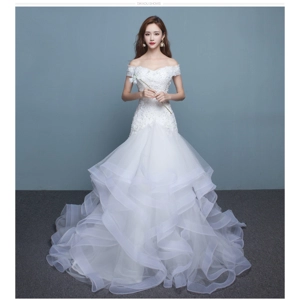Ruffled Summer Off-Shoulder Trailing Mermaid Wedding Dress