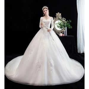 Long Sleeve Hepburn Winter Princess A-line wedding Gown