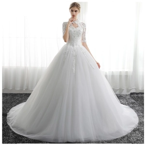 Spring/Summer High Collar Beaded Tube Princess Trailing Wedding Dress