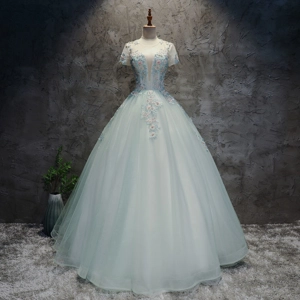Light Blue Floral Fairy Lace Pettiskirt Evening Gown
