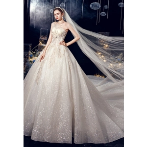 Luxury Golden Tube Top Full Beaded Empire Wedding Dress