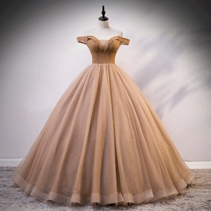 Autumn New Off-shoulder Sequin Golden Evening Gown