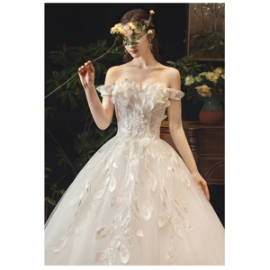 Summer Luxury Hepburn Off-Shoulder Beaded A-Line Wedding Dress