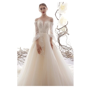 summer Hepburn French lace luxury trailing princess weddin..