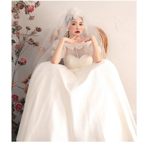 Retro Autumn French Satin A-Line Wedding Dress