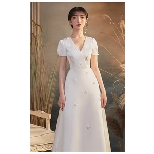Summer French Satin Vintage Beaded A-Line wedding dress